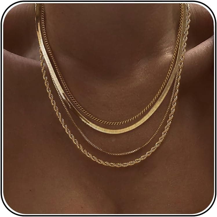 Four-layer gold chain necklace