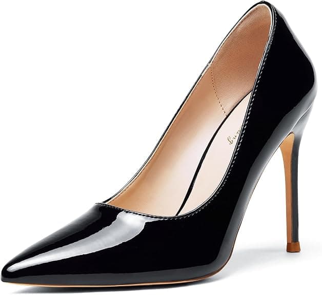 Black patent pointed-toe pumps