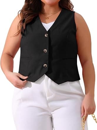 Agnes Orinda plus-size black linen-blend sleeveless vest