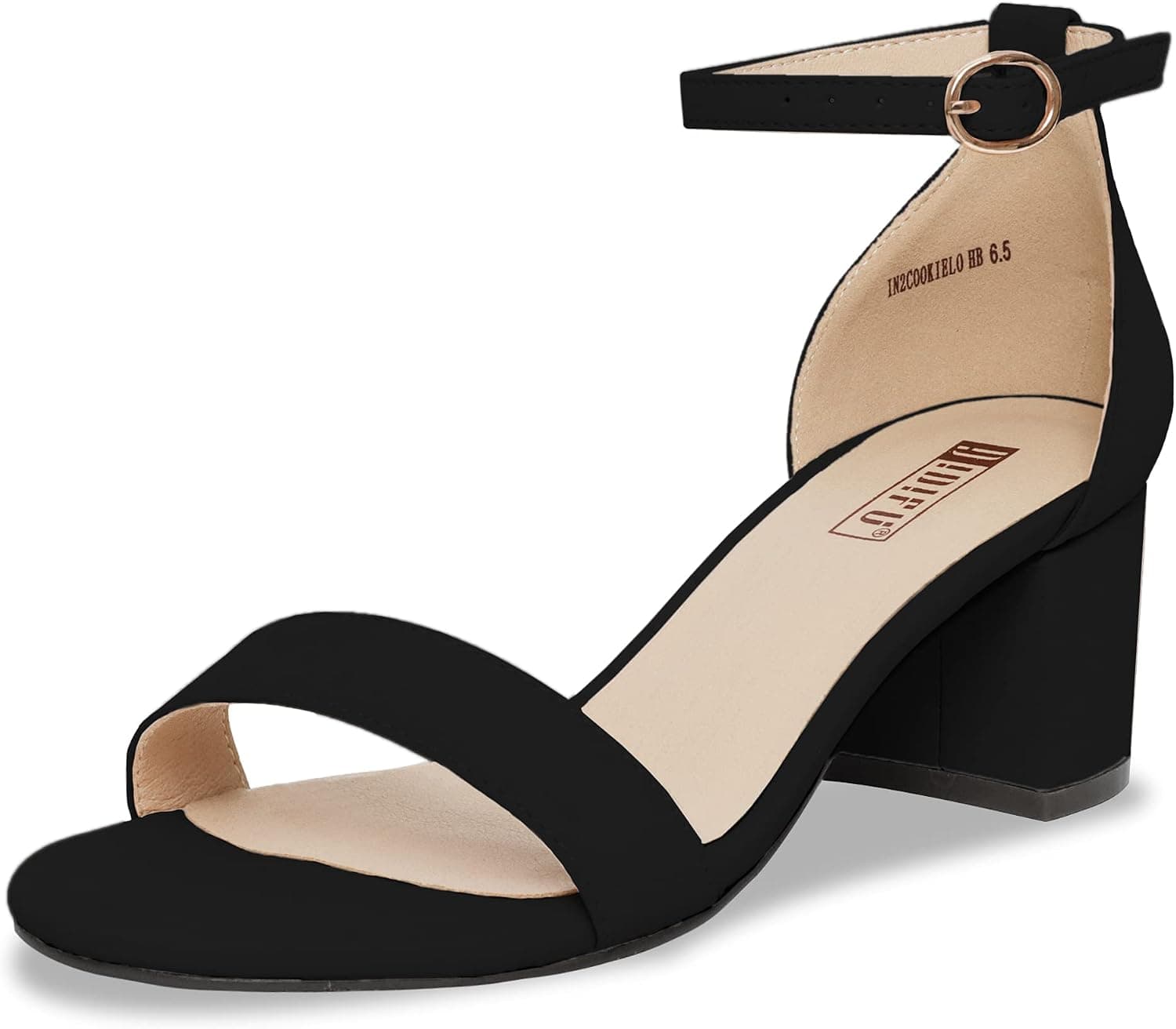 Black suede ankle-strap block-heel sandals