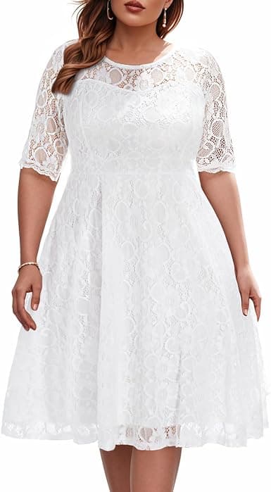 Ivory plus-size floral lace midi dress