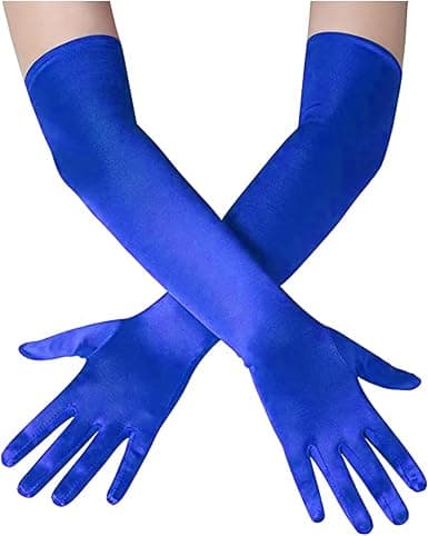 Women's blue satin 21-inch opera gloves
