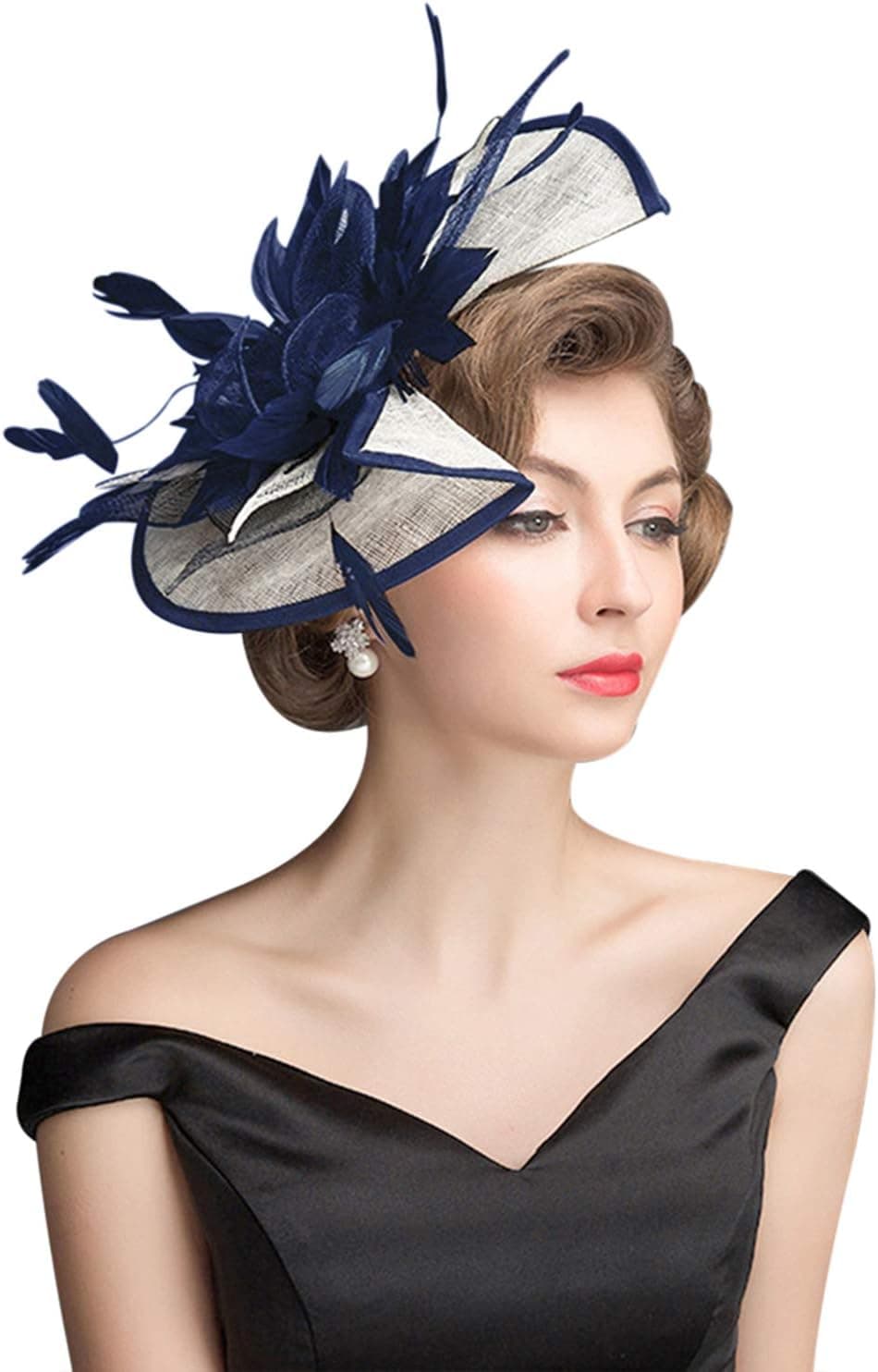 Blue-and-white flower feather fascinator