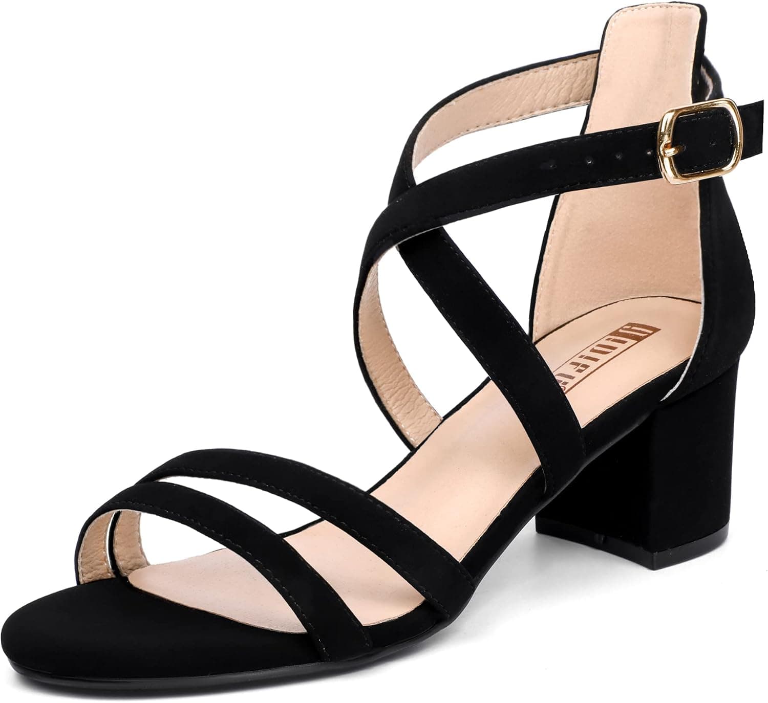 Black strappy low block-heel sandals