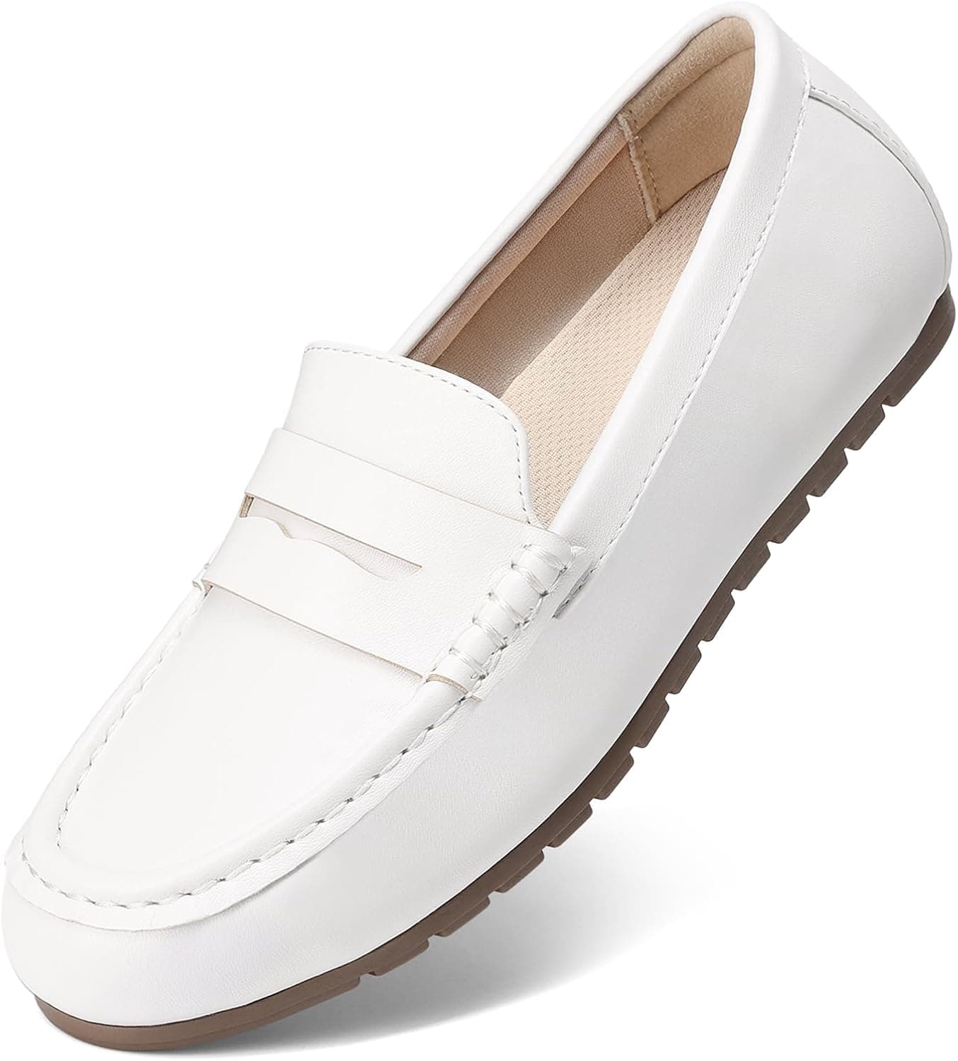 White loafers with gold hardware