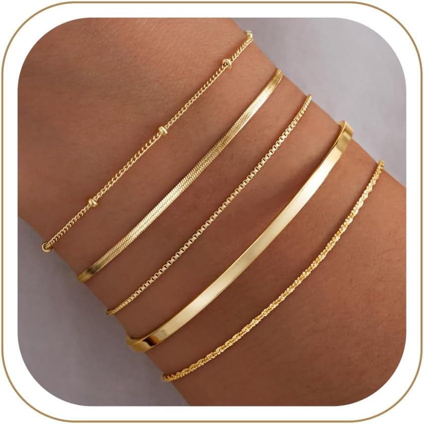 Layered gold bracelet stack