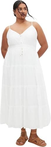 Ivory plus-size crochet tiered maxi dress