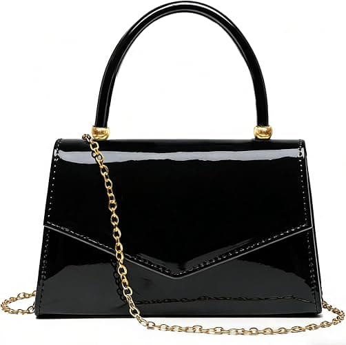 Black patent top-handle handbag