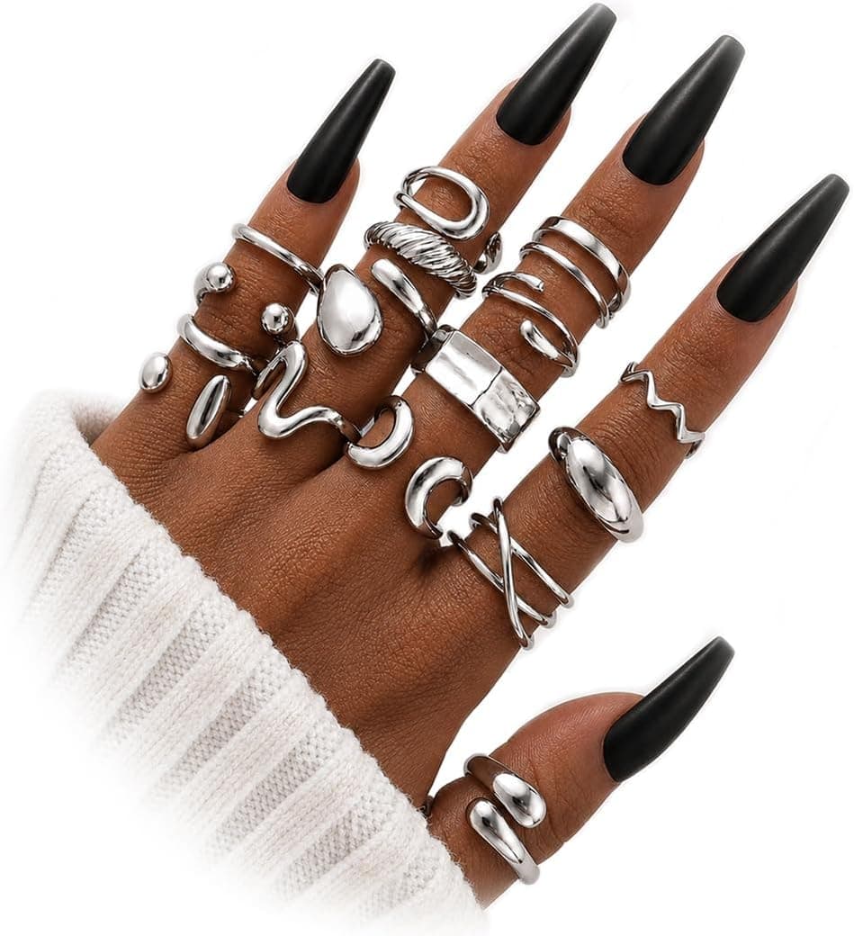 Silver chunky rings set