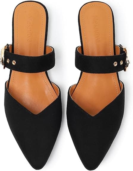 Black pointed-toe suede mules