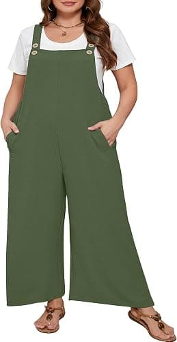 Olive-green plus-size utility jumpsuit