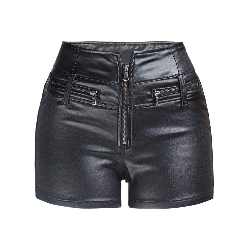 Plus-size black faux-leather shorts
