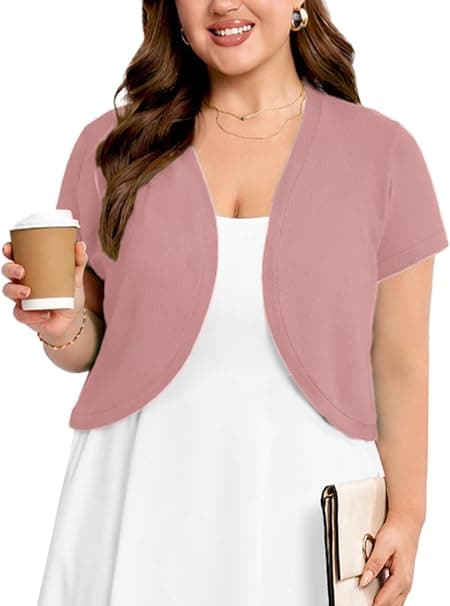 Pink plus-size cropped shrug cardigan