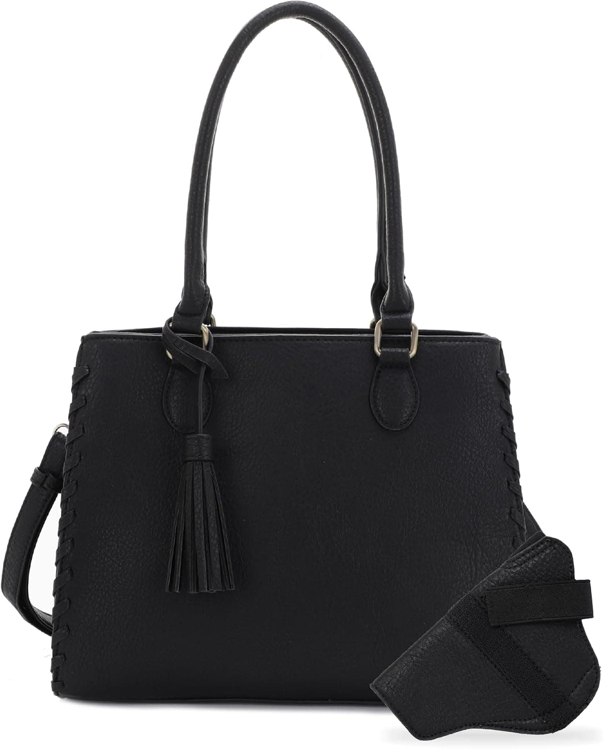 Black structured top-handle satchel