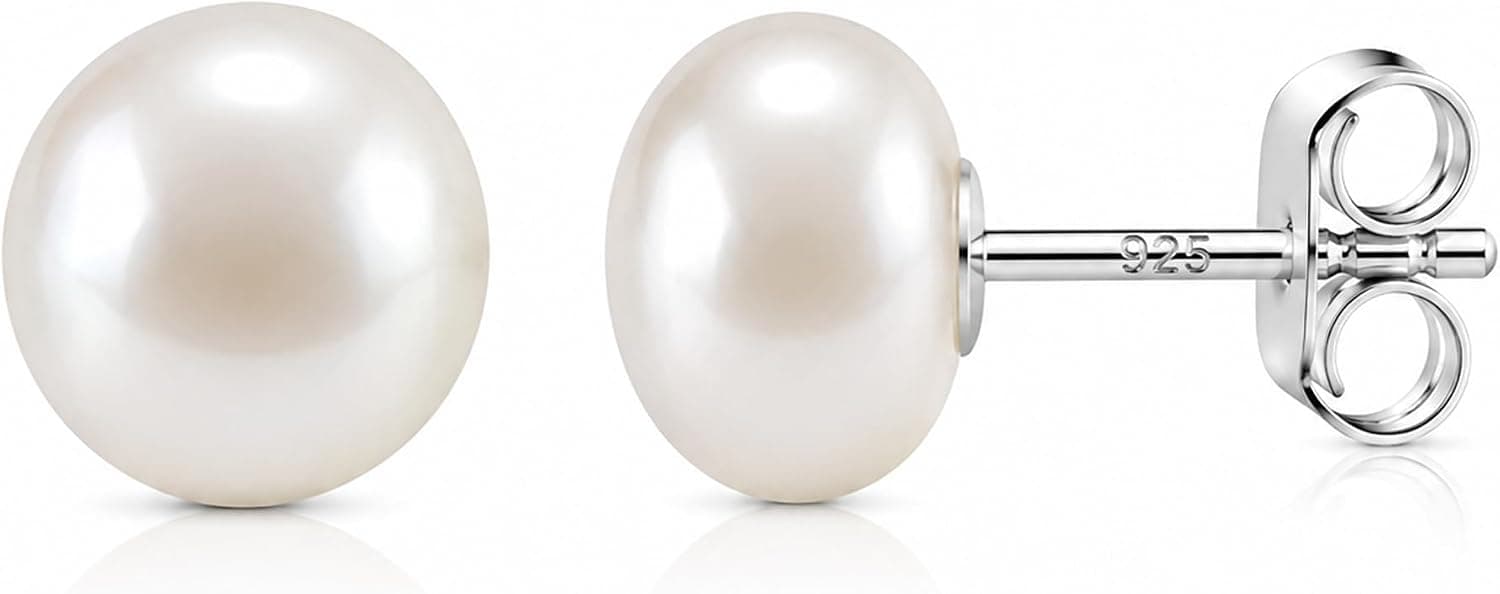 White-gold pearl stud earrings