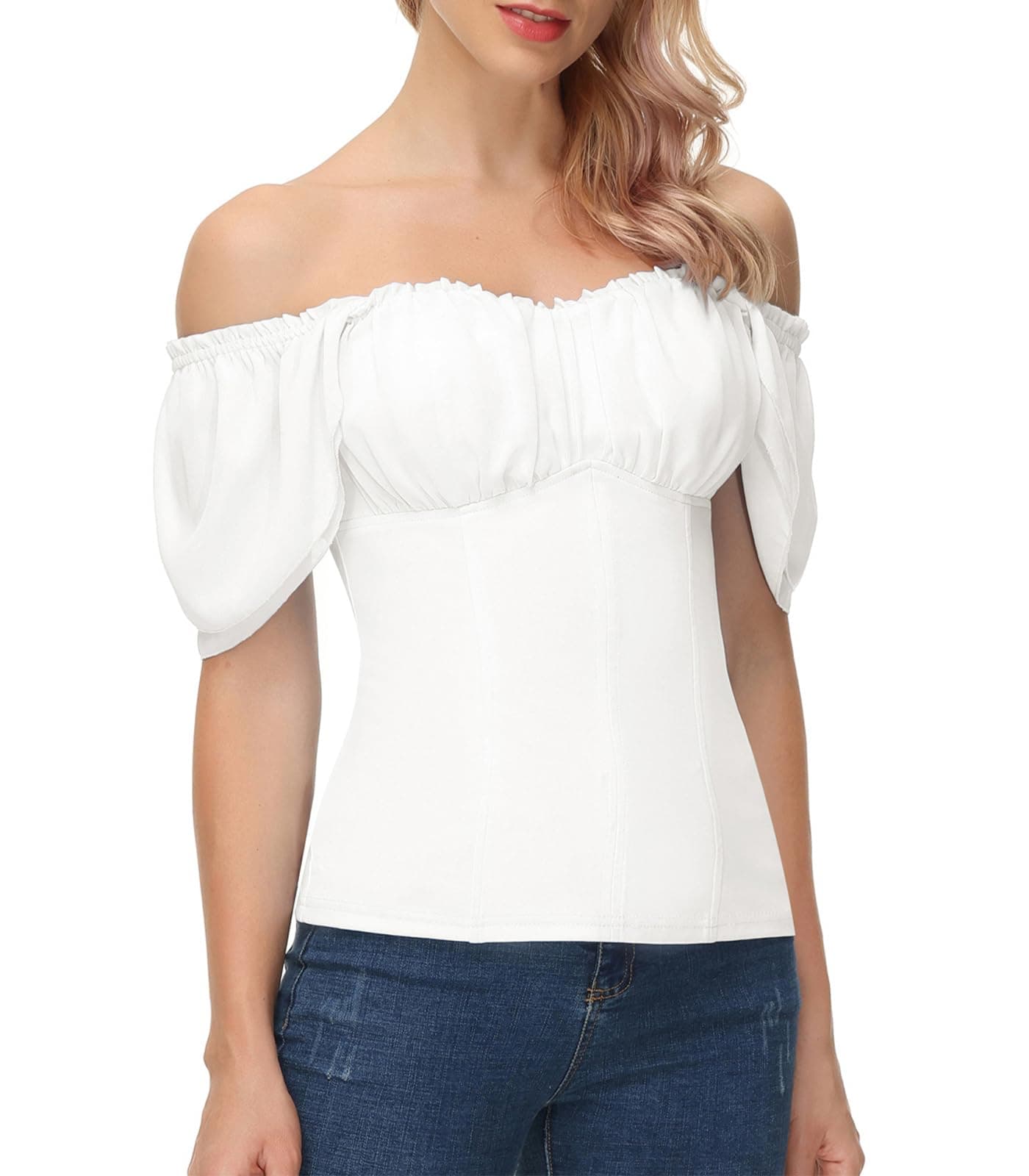 MakeMeChic white plus-size off-shoulder ruffle top