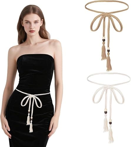 Tan braided rope waist belt