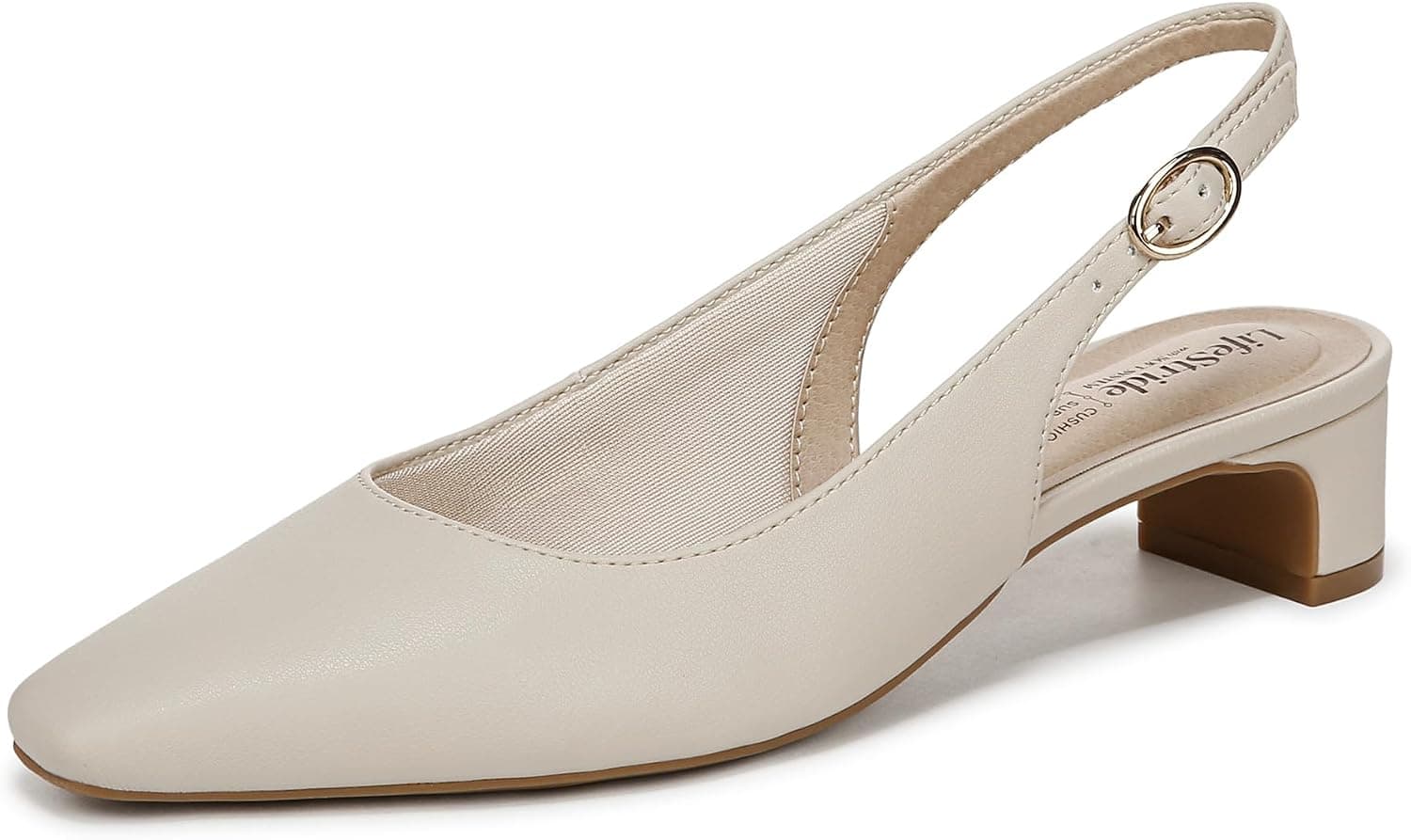 Taupe slingback block-heel shoes