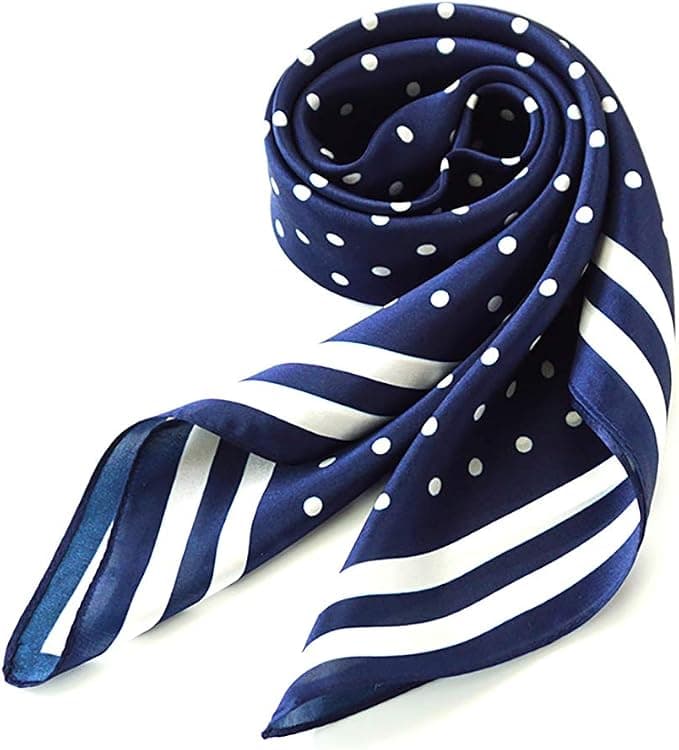 Navy striped silk-feel square scarf
