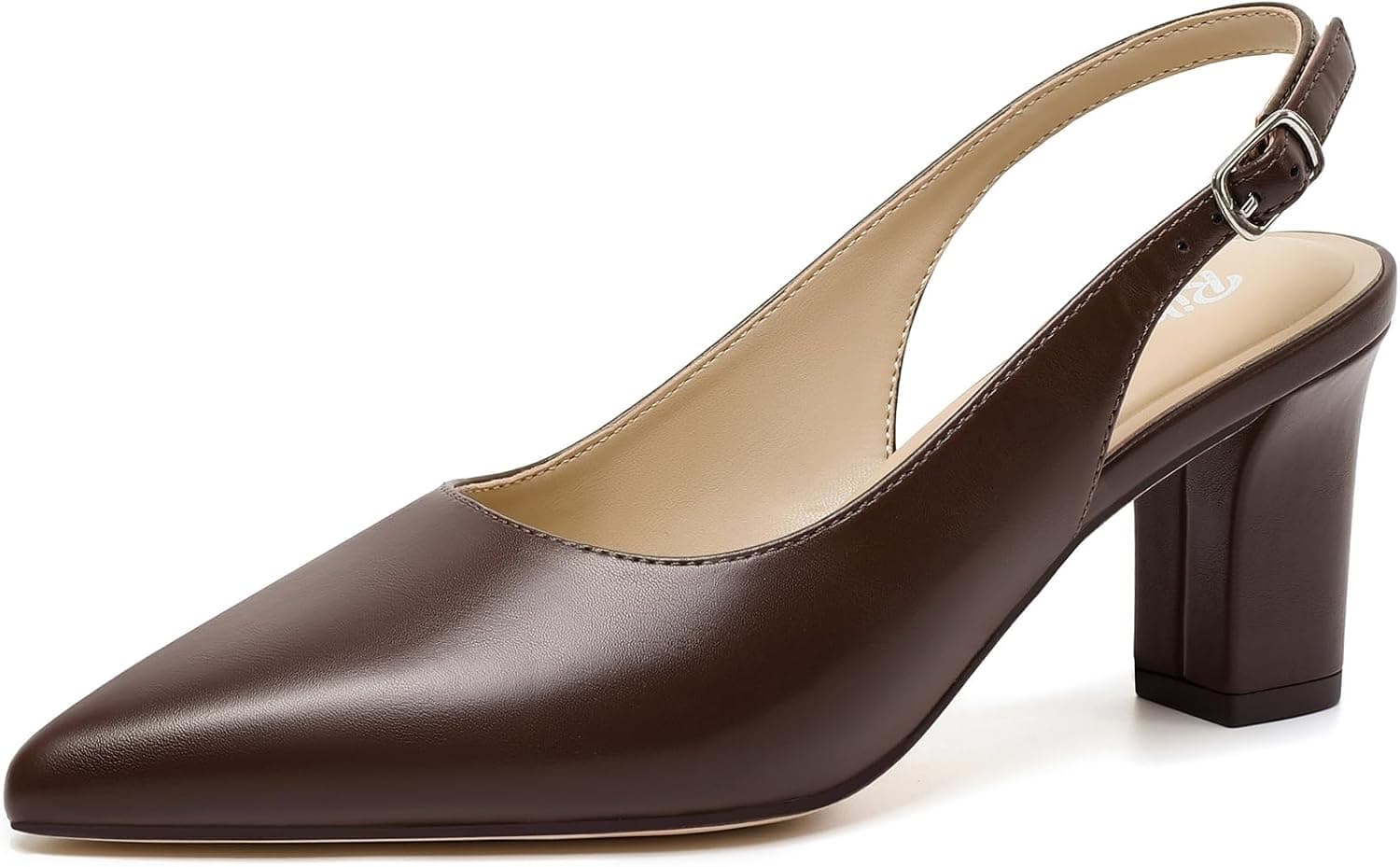 Chocolate-brown slingback block-heel pumps