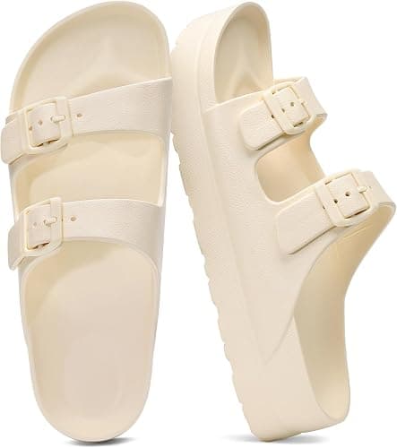 Cream-white platform slide sandals