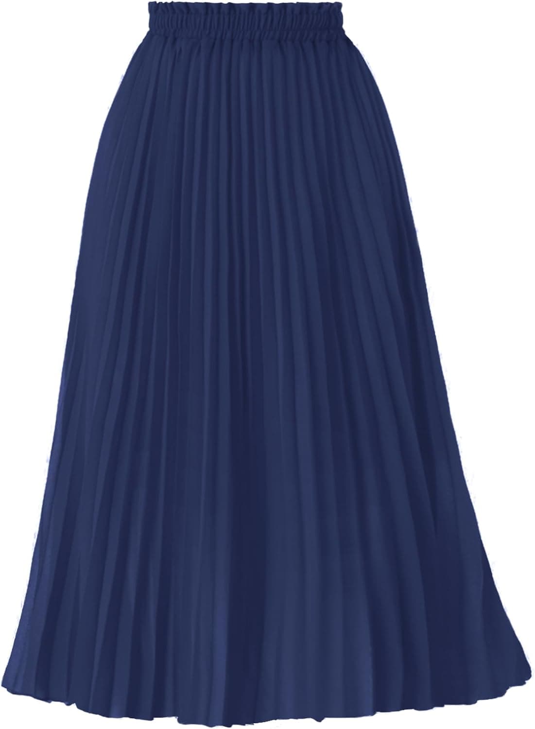 Navy pleated A-line midi skirt