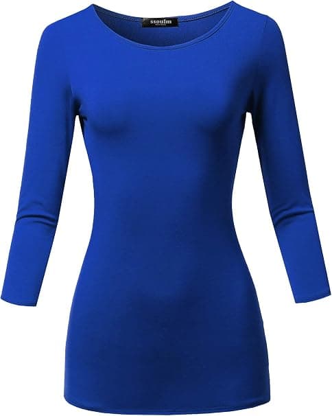 SSOULM royal-blue plus-size ribbed 3/4-sleeve top