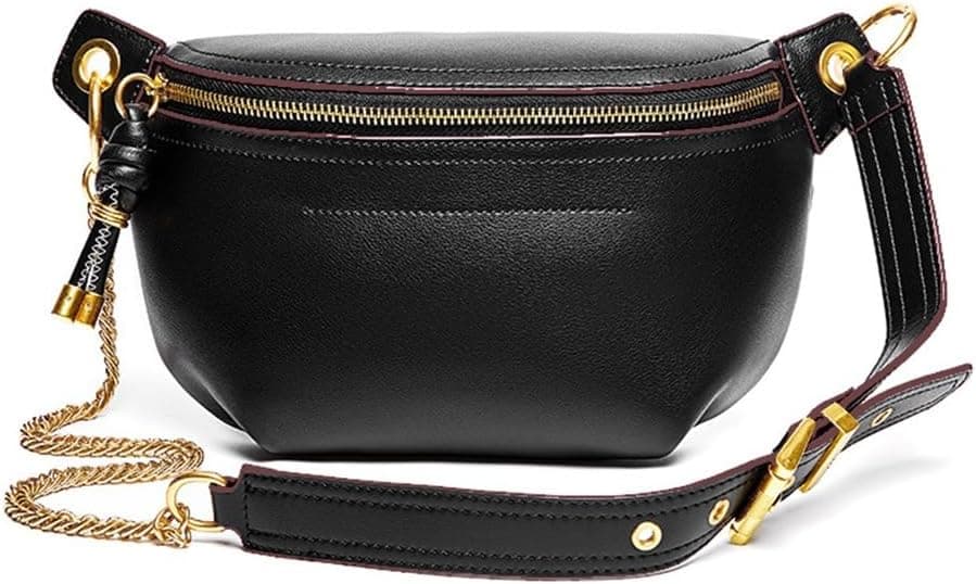 Black adjustable chain-strap crossbody bag