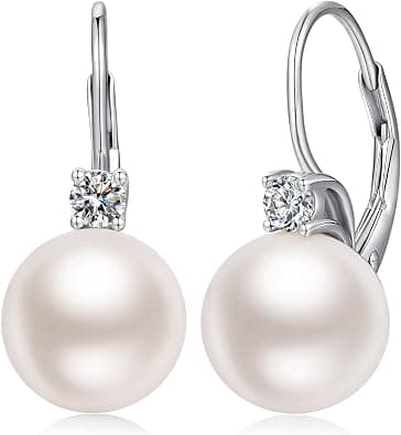 Jiahanzb white pearl drop earrings in sterling silver