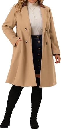 Agnes Orinda plus-size khaki double-breasted long coat