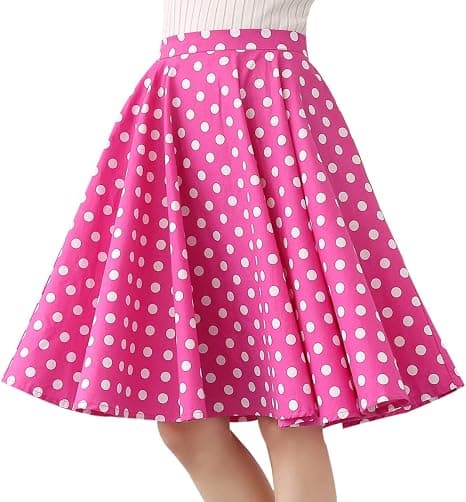 Rose black-polka-dot pleated midi skirt with plus sizes