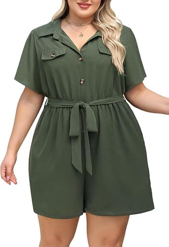 Army-green plus-size utility romper