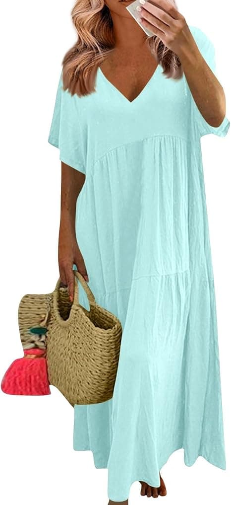 Mint-green plus-size gauze maxi dress
