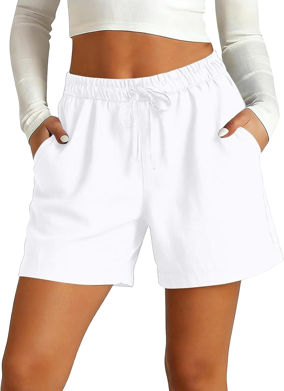 White cotton-linen plus-size Bermuda shorts