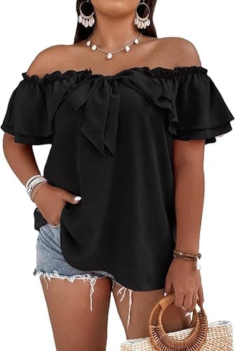 MakeMeChic black plus-size off-shoulder ruffle top