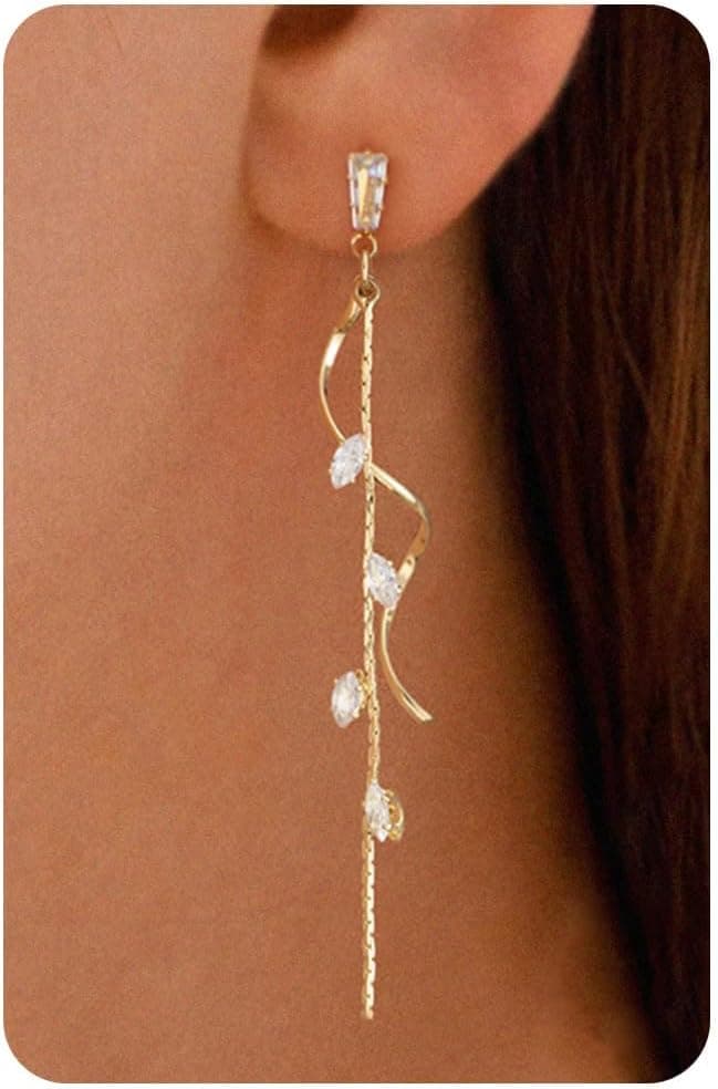 Gold CZ tassel dangle earrings