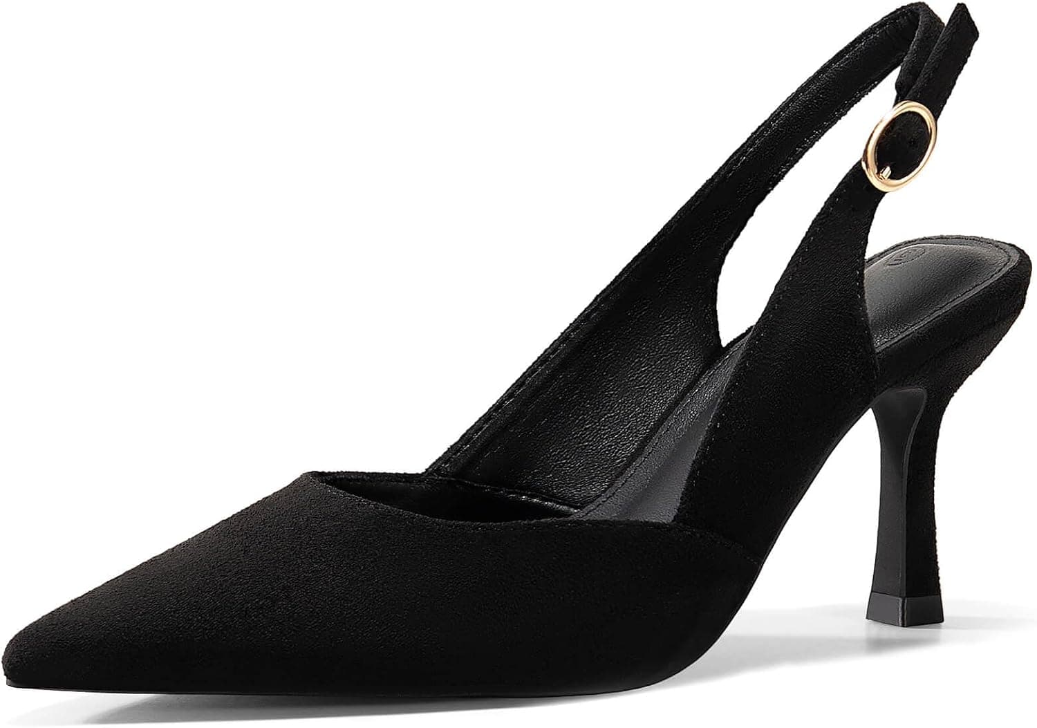 Black suede pointed-toe pumps