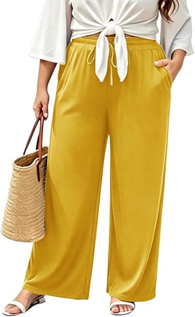 Ninee plus-size warm-yellow wide-leg trousers