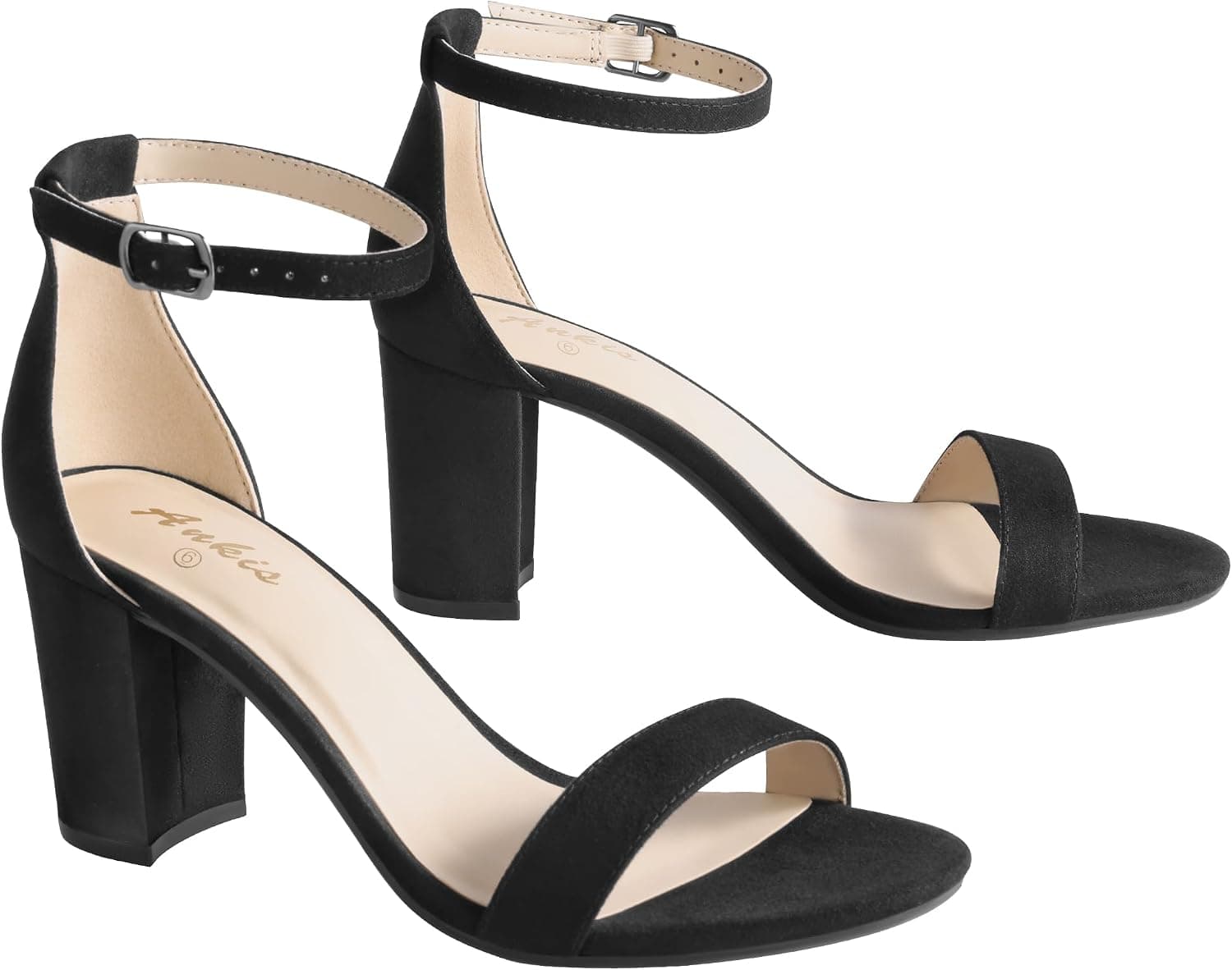 Black suede ankle-strap block-heel sandals
