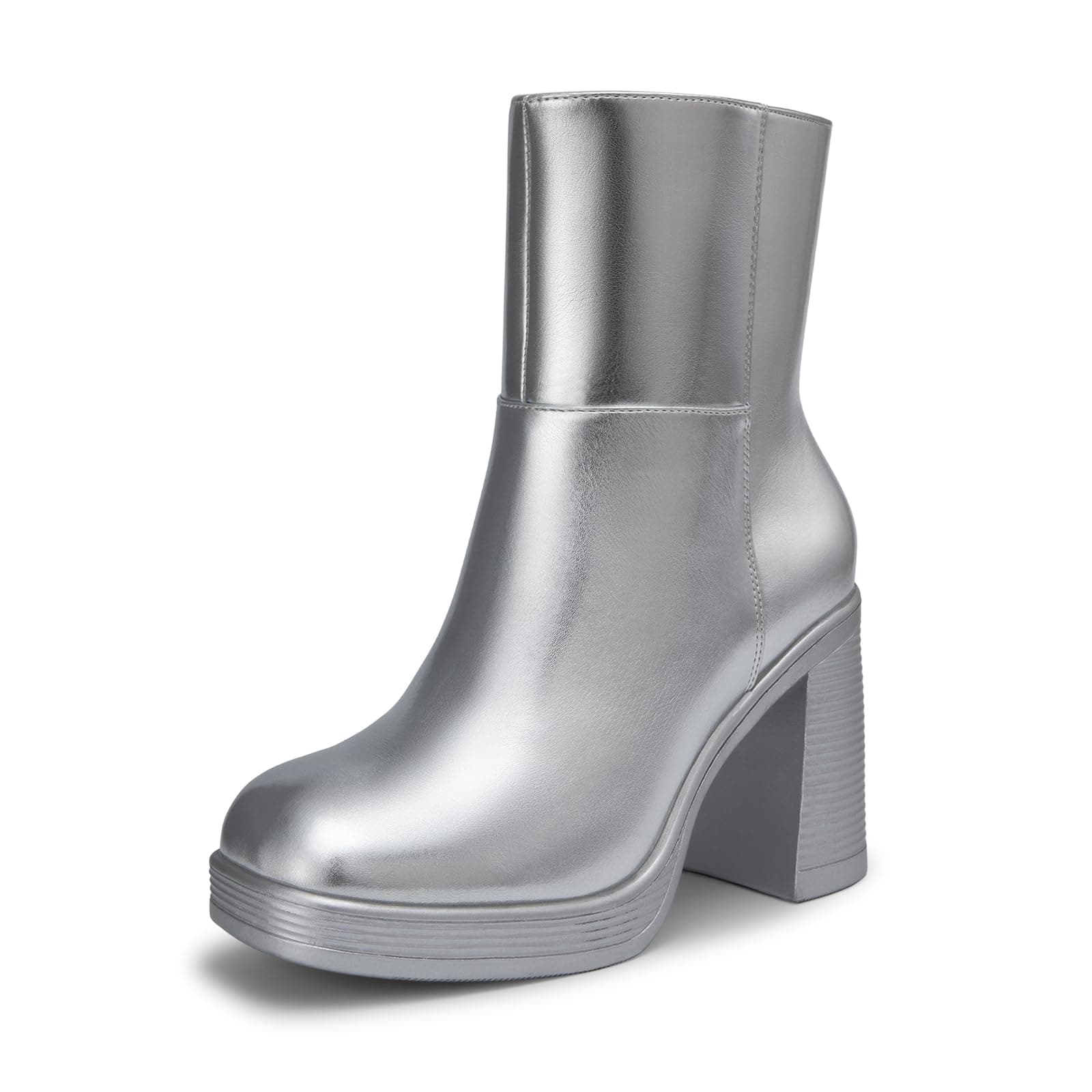 Silver platform ankle boots