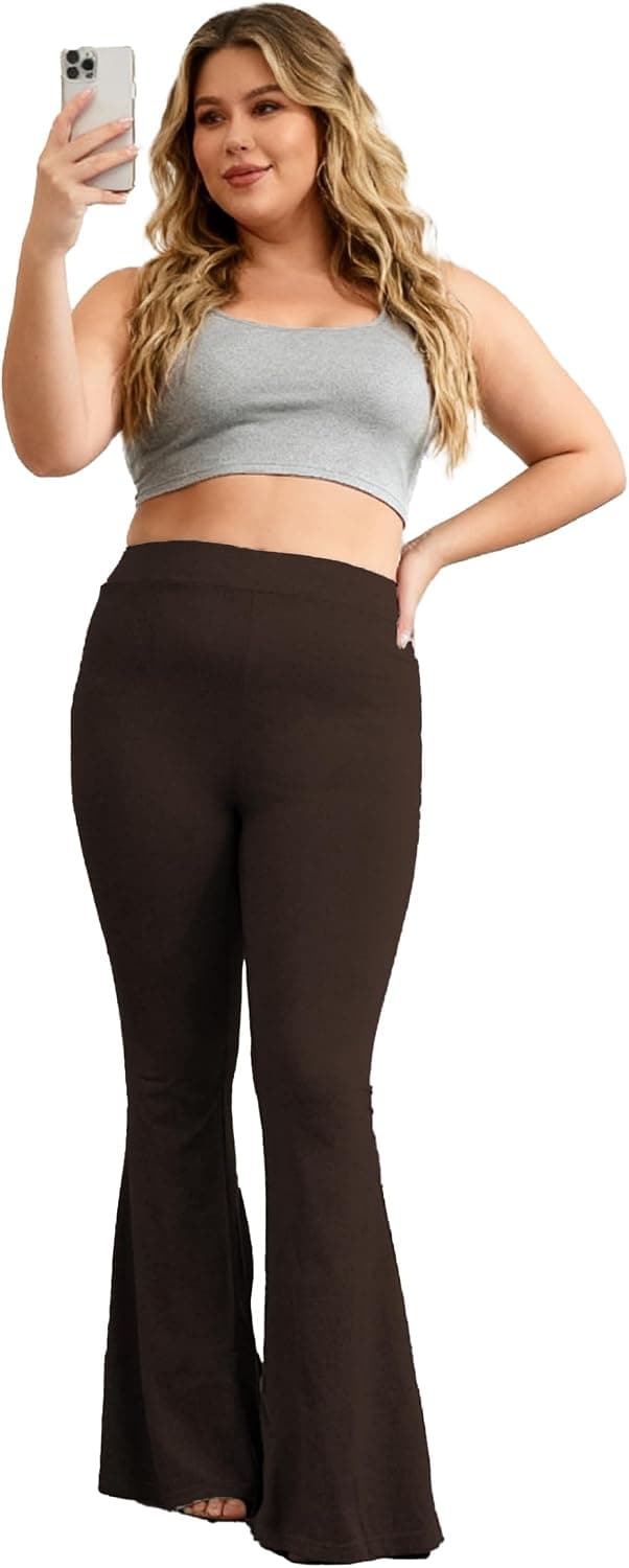 Brown plus-size flared trousers