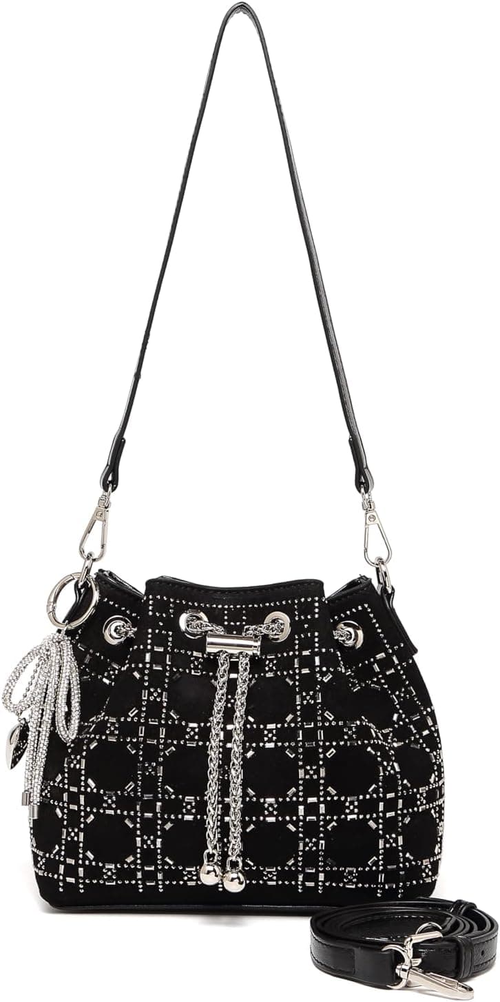 Black crystal-embellished shoulder bag