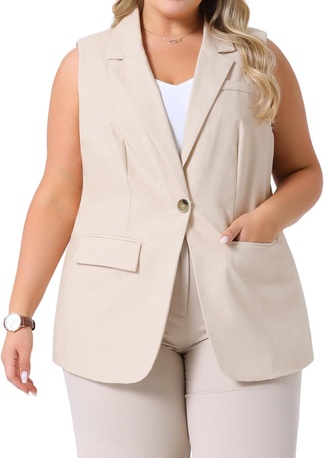 Apricot-orange plus-size linen vest