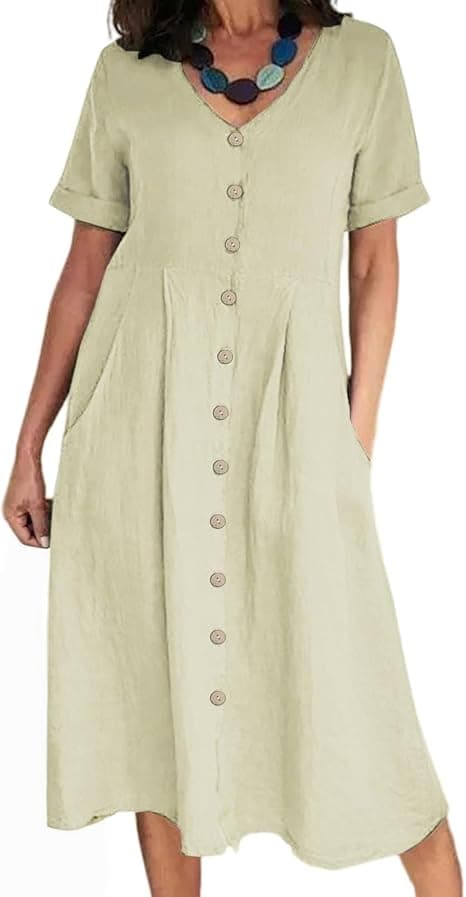 Beige plus-size cotton-linen shirt dress