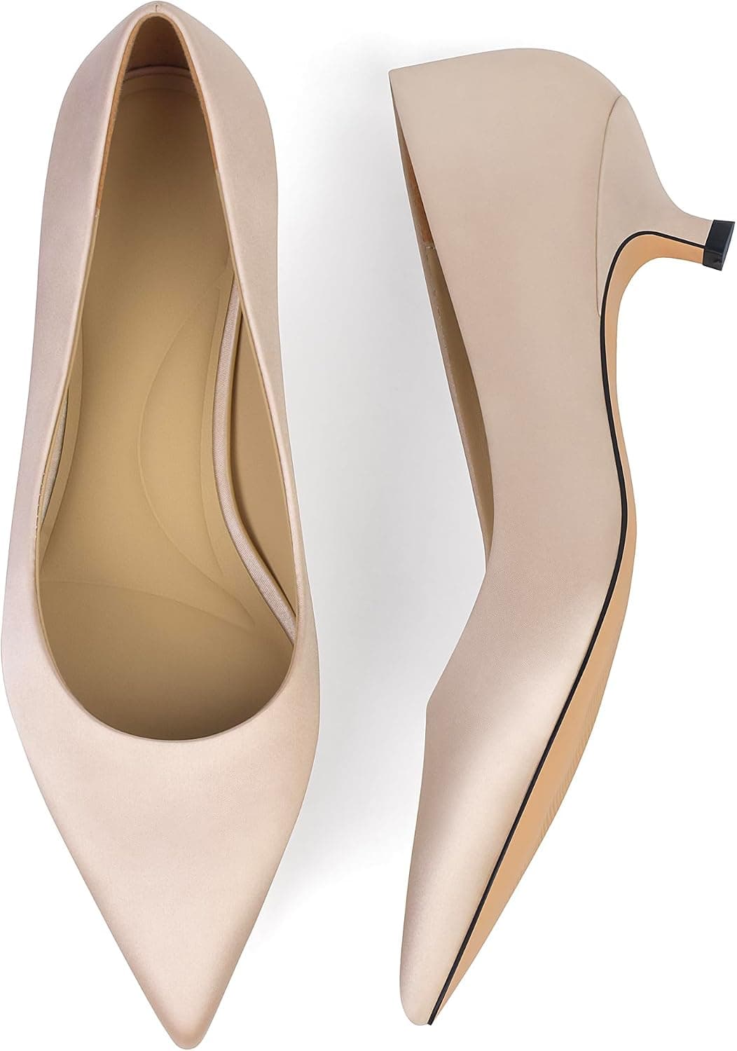 Nude satin pointed-toe pumps