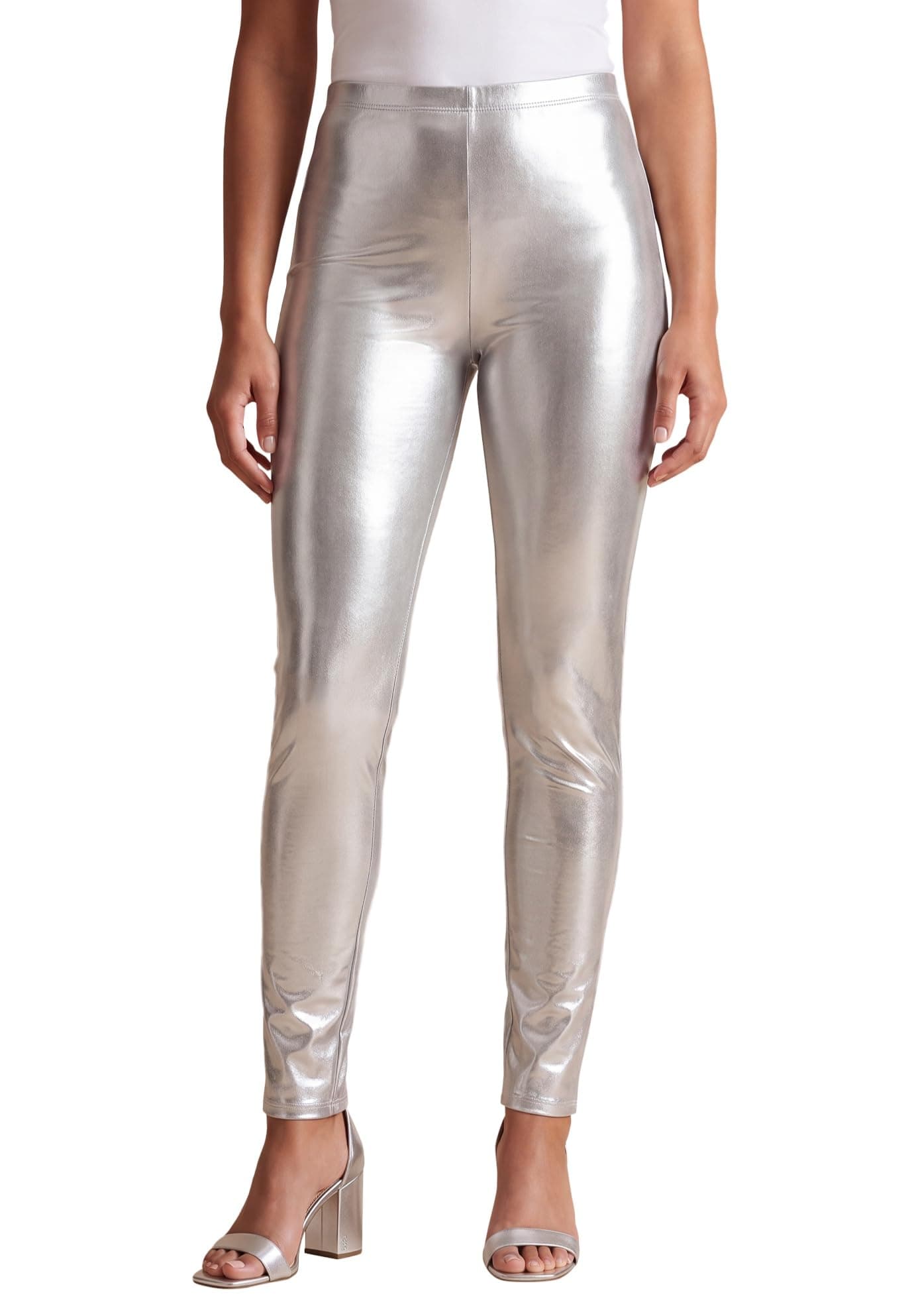 Silver metallic plus-size leggings