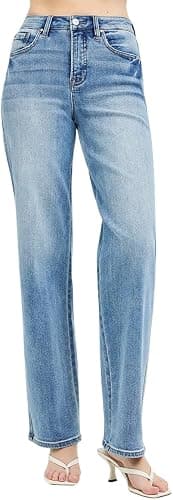 Medium-blue plus-size wide-leg jeans