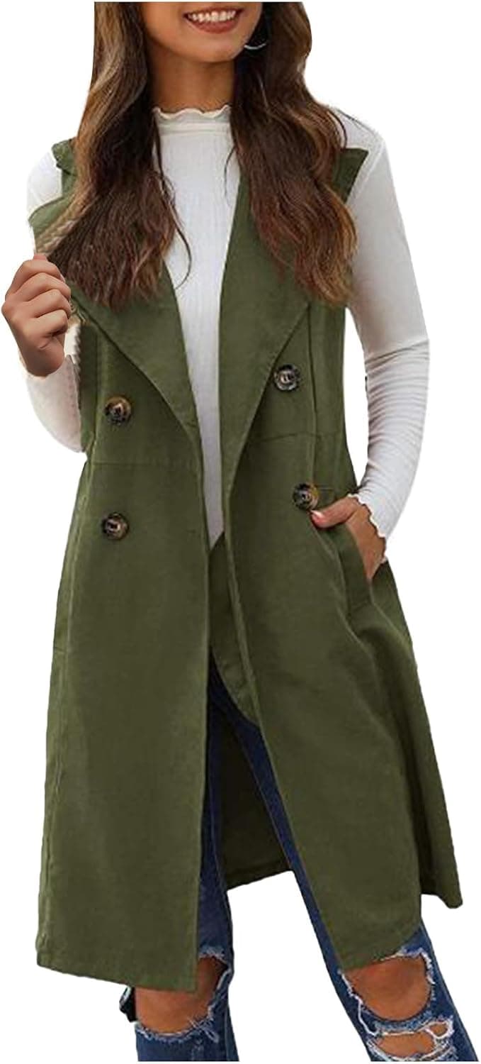 Army-green plus-size long vest