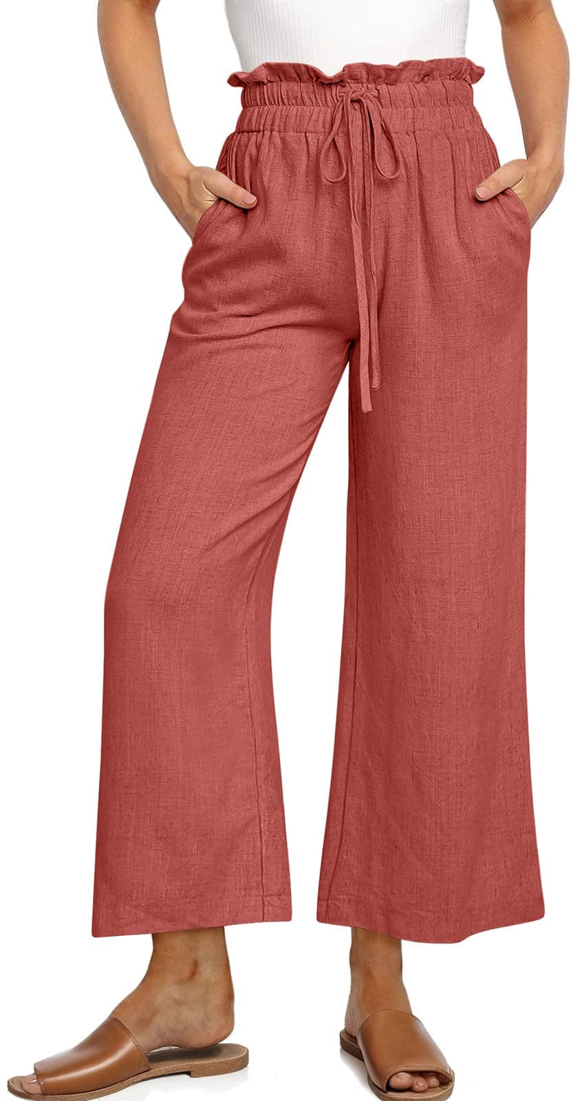 Rust-red plus-size wide-leg pants