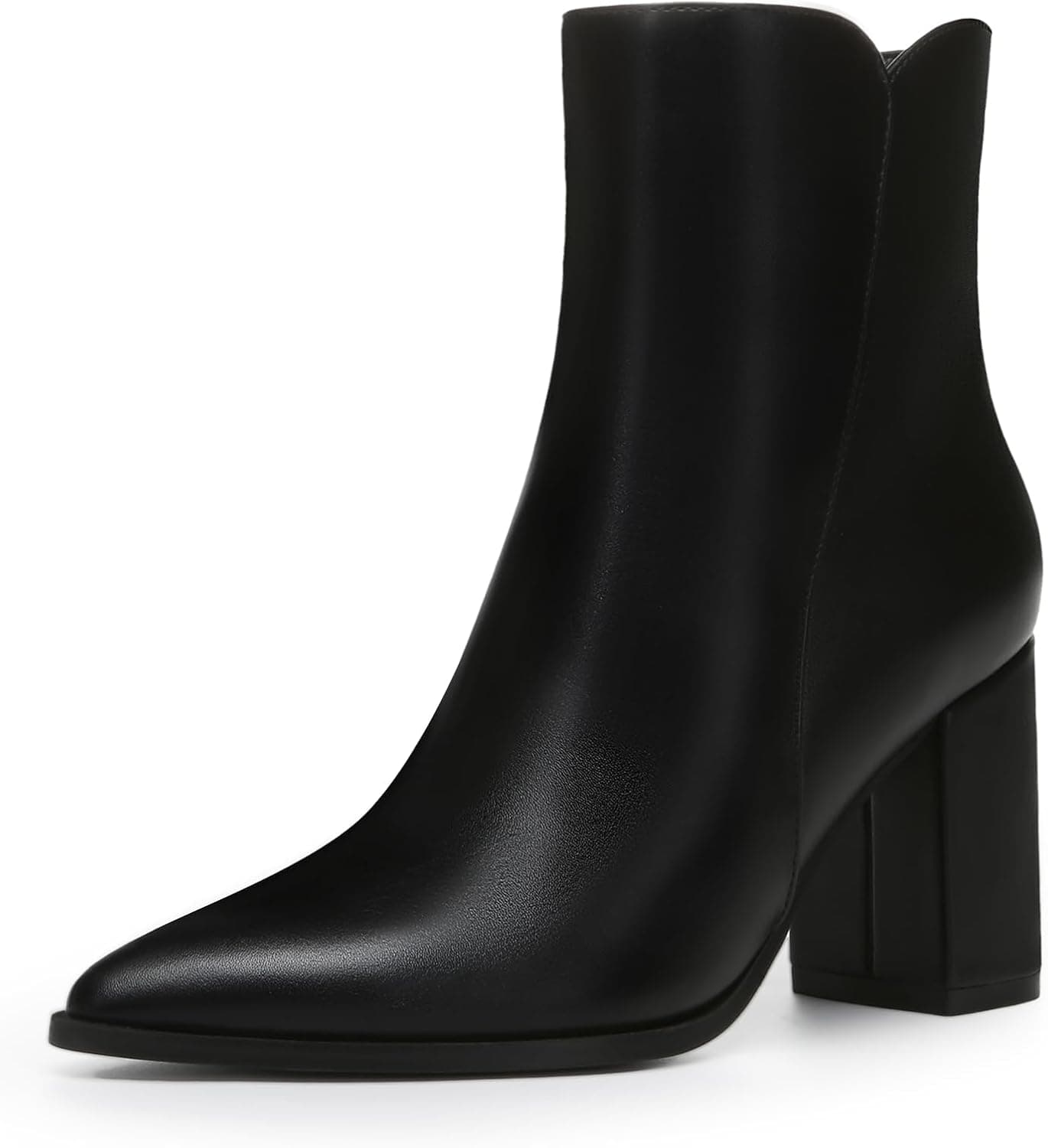 Black pointed-toe block-heel ankle boots
